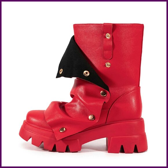 Platform Slouchy Fold Over Boots Wide Calf Pull On Fashion Booties